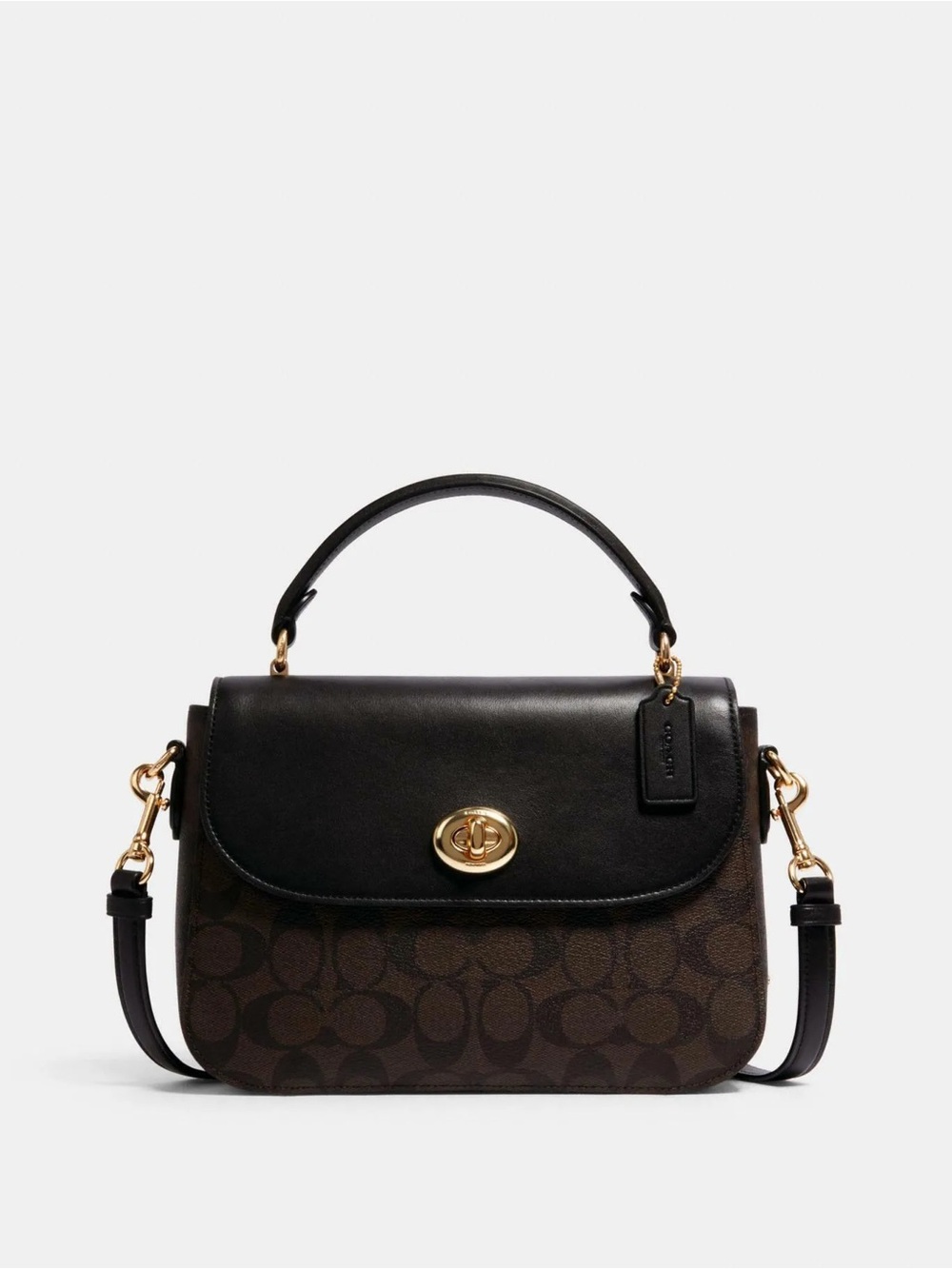 Coach Marlie Brown and Black Signature Satchel with Gold Turnlock